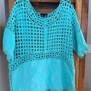 Lane Bryant Aqua Crochet Blouse